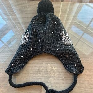 DisneyParks Black Knit Pom-Pom Hat with Embellishments